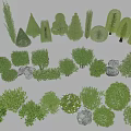 Diverse Garden Shrubs in Various Shapes and Sizes with Landscaping Stones
