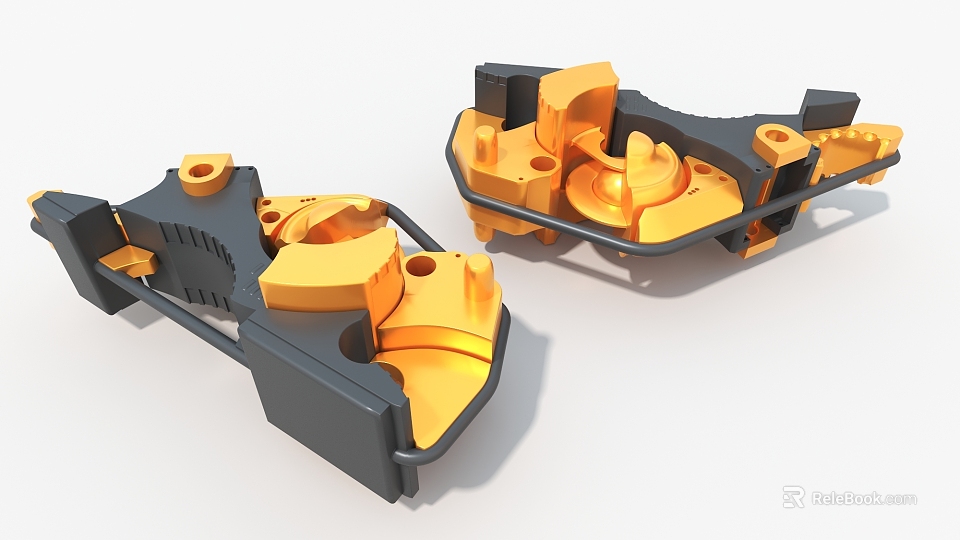 Durable Industrial Equipment Metal Parts With Black And Orange Precision Mechanical Structure 3d model 