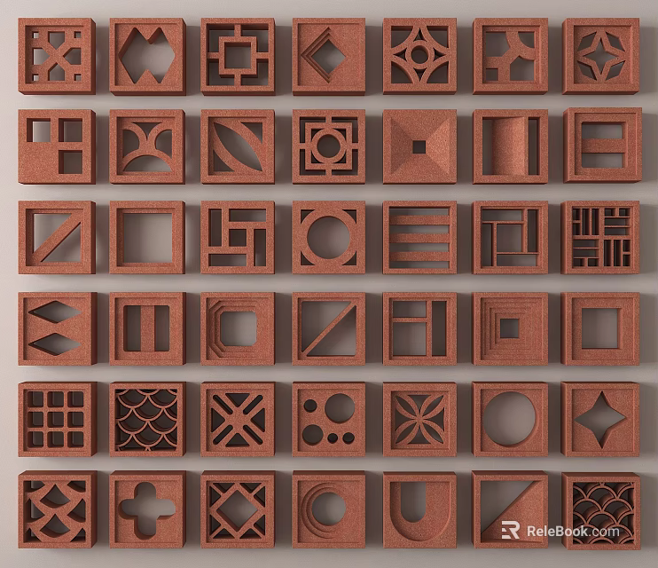 Decorative Architectural Components Showcasing Diverse Geometric Cutout Patterns For Wall Design 3d model