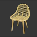 Light Colored Rattan Leisure Chair With Curved Backrest And Slender Legs