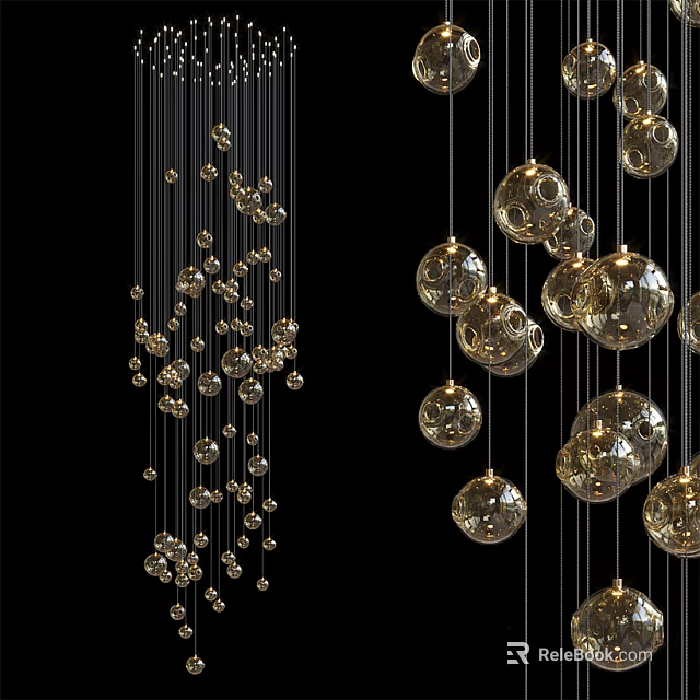 Modern Spherical Gold Chandeliers Hanging As Elegant Decorative Lighting Fixtures 3d model 