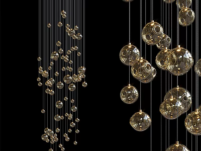 Modern Spherical Gold Chandeliers Hanging As Elegant Decorative Lighting Fixtures 3d model