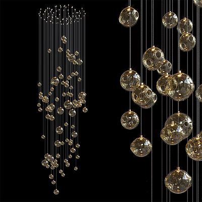 Modern Spherical Gold Chandeliers Hanging As Elegant Decorative Lighting Fixtures 3d model