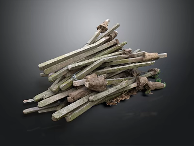 Stacked Old Wooden Sticks With Natural Weathered Texture And Rustic Charm 3d model