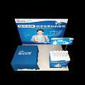 Display Shelves With Blue Tablecloth Product Boxes And Background Advertising Boards