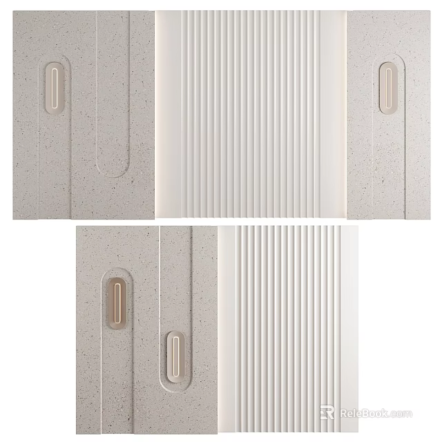 Modern Contemporary Wall Panel Design With Vertical Stripes Speckled Texture And Embedded Strips 3d model