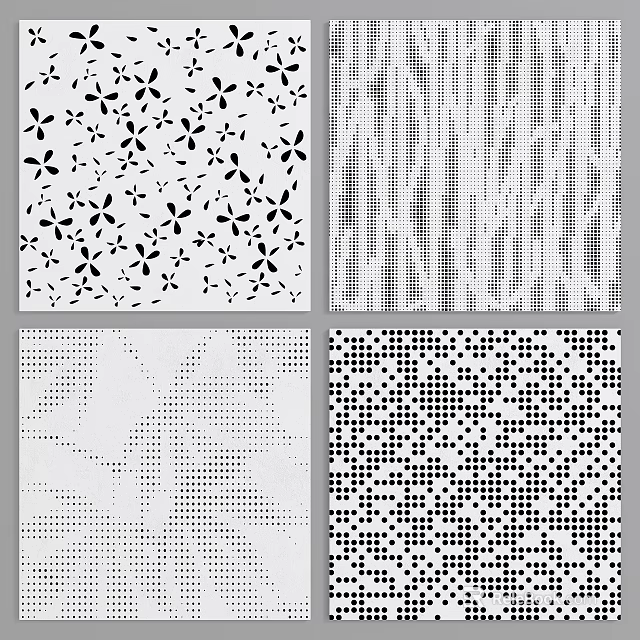Four Different Perforated Decorative Patterns With Floral Stripe Leaf And Dot Designs 3d model 
