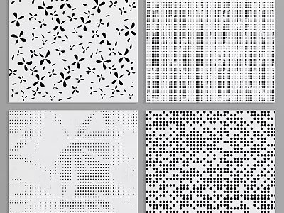 Four Different Perforated Decorative Patterns With Floral Stripe Leaf And Dot Designs 3d model