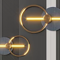 Modern Geometric Wall Decor With Circular Rings and Illuminated Stripes on Textured Gray Background
