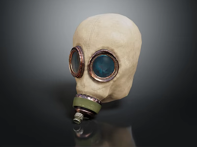 Vintage Beige Gas Mask With Brass Frames Green Strap Canvas Material Retro Headwear 3d model