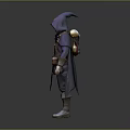 Man In Purple Hooded Robe With Decorative Belt And Mystical Accessories