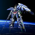 Blue And White Mecha Robot With Wings In Space Earth Background