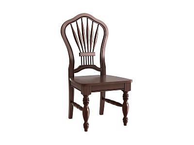 Dark Wooden Dining Chair With Curved Backrest And Slatted Design Carved Legs 3d model