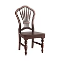 Dark Wooden Dining Chair With Curved Backrest And Slatted Design Carved Legs