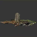 3D Terrain Model With Central Stone Pillar And Colorful Textured Surface