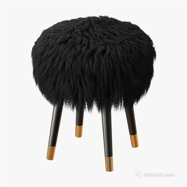 Plush Black Single Chair with Black Legs and Gold Accents Design 3d model 