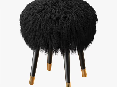 Plush Black Single Chair with Black Legs and Gold Accents Design 3d model