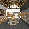 Traditional Chinese Book Art Interior Featuring Wooden Bookshelves Brick Walls And Displayed Artworks