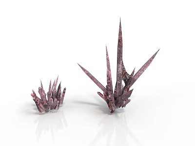Purple Plants With Tall And Small Spiky Structures On White Background With Reflective Surfaces 3d model