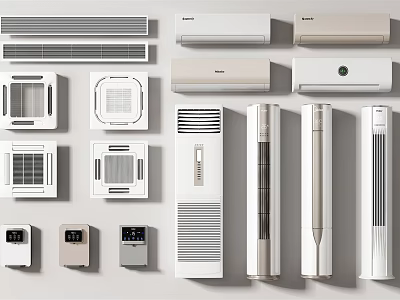Air Conditioner Fans Including Wall Mounted Floor Standing Ceiling Types and Control Panels 3d model