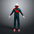 3D Character Outfit Design With Green Overalls White Hat Red Scarf White Gloves And Shoes