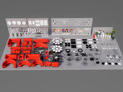 Modern Stylish Lighting Fixture Set With Red Black White Components Various Shapes And Parts 3d model