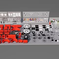 Modern Stylish Lighting Fixture Set With Red Black White Components Various Shapes And Parts