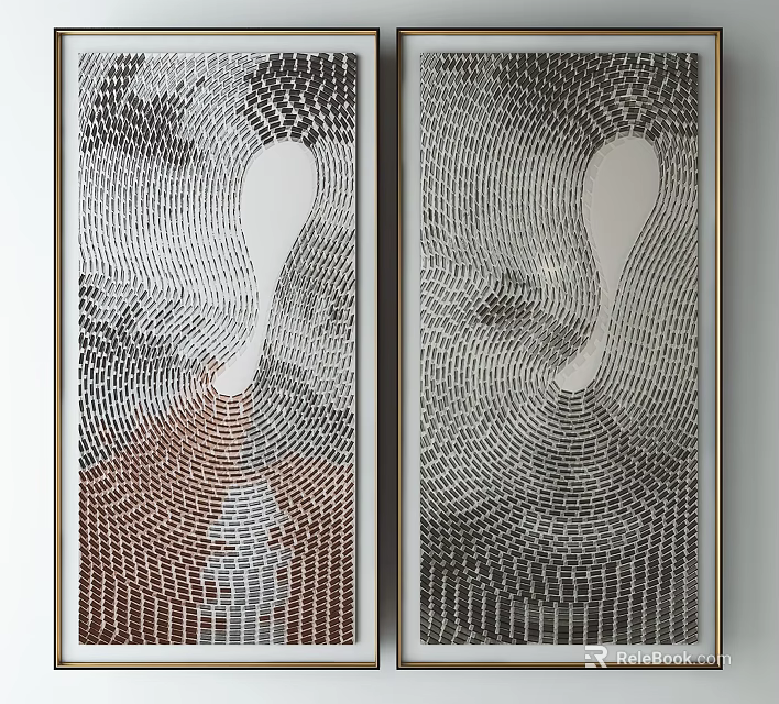 Modern Abstract Wall Art Panels With Black White Brown Swirl Patterns 3d model 