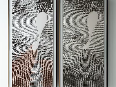 Modern Abstract Wall Art Panels With Black White Brown Swirl Patterns 3d model