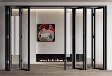 Modern folding door glass folding door glass door sliding door fireplace 3d model