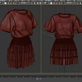 Gray Short Sleeve Top With Layered Frilled Skirt Women's Casual Outfit