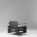 Contemporary Modern Armchair With Stacked Wooden Frame And Sleek Metal Armrests Design
