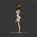 Anime Style Female Character With Brown Short Hair White Dress Sunglasses Tattoos And Blue Companion Creature