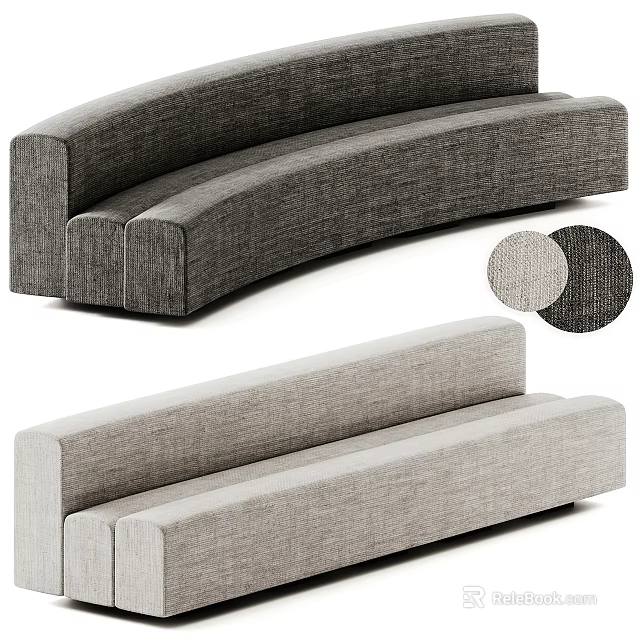 Gray Fabric Sectional Sofa With Curved And Long Shape Design Texture Samples 3d model 