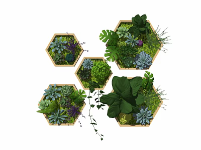 Vertical Garden With Hexagonal Planters And Lush Green Plants With Hanging Vines 3d model