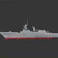 3D Model of Military Patrol Ship With White Hull Red Bottom and Deck Radar Antenna