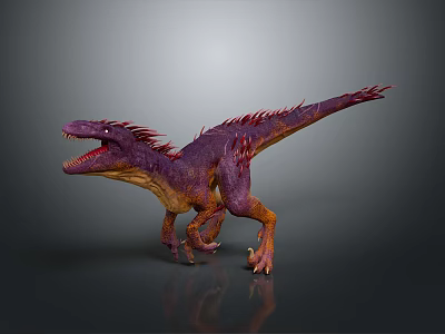 Ferocious Purple Orange Dinosaur With Red Spikes Open Mouth Standing On Dark Background 3d model
