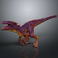 Ferocious Purple Orange Dinosaur With Red Spikes Open Mouth Standing On Dark Background