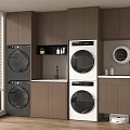 Modern Wooden Balcony Cabinet With Washing Machine Dryer Sink And Storage Space