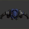 Blue Armored Sci Fi Warrior Game Movie Character With Orange Accents And Full Body Armor