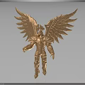 Golden Armored Humanoid Creature with Large Feathered Wings and Avian Head