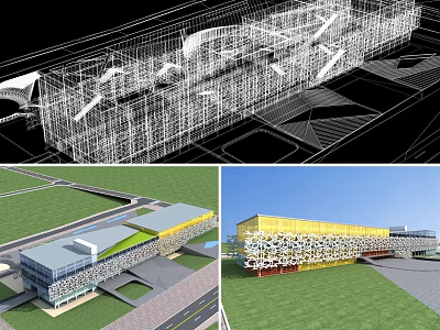 Modern Architectural Museum Building With Geometric Structure And Green Space 3d model