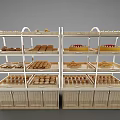 Multi tiered Bakery Display Shelves With White Frame And Various Baked Goods 3d model