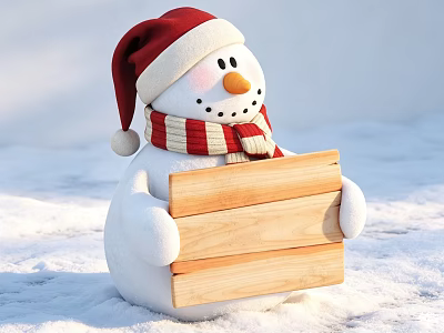 Christmas Snowman Decorative Ornament Set With Santa Hat Scarf And Wooden Board 3d model