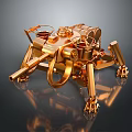 Golden Sci Fi Mechanical Game Movie Character With Multiple Arms And Leg Structure