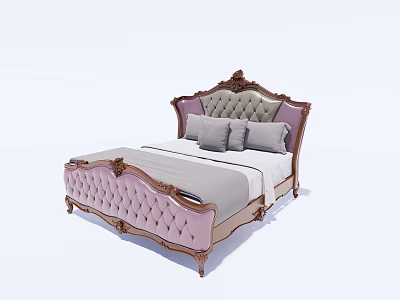 Luxurious Classic Double Bed With Tufted Pink Headboard Ornate Frame And Pillows 3d model