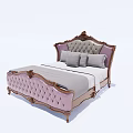 Luxurious Classic Double Bed With Tufted Pink Headboard Ornate Frame And Pillows 3d model