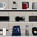 Assorted Kitchen Appliances Display On Shelves With Kettles Microwaves Coffee Machines And Juicers