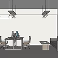 Modern Office Space With Workstation Computer And Coffee Machine 3d model