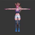 3D Cat Eared Girl Model With Arms Outstretched Black Crop Top Gray Shorts And Sneakers